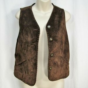 Lizwear Brown Suede Leather Vest Braided Edge